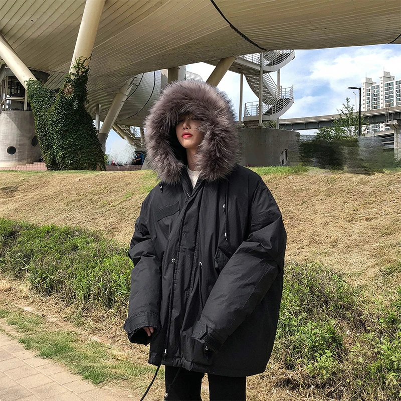 

2019 Winter New Korean Version Of European And American Style Loose Casual Black Fur Collar Cotton Clothes