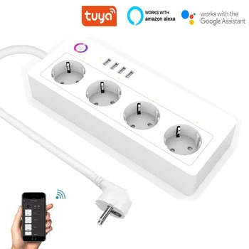 

Wireless EU Plug Multi Wifi Smart Power Strip Extension Socket USB Power Socket Dock With Alexa Google Home Tuya Smart Life APP