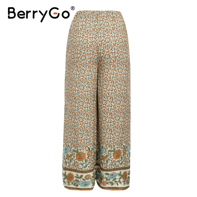 BerryGo Boho женские летние повседневные штаны с цветочным принтом, богемные свободные длинные штаны с широкими штанинами, праздничные пляжные женские штаны