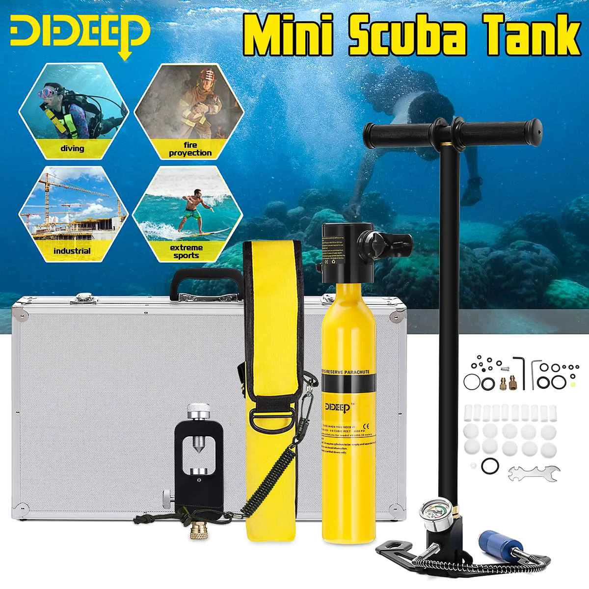 

DIDEEP Diving System Mini Scuba Air Tank Scuba Oxygen Cylinder Reserve Air Tank Pump Aluminum Box Snorkeling Diving Equipment