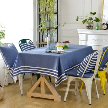 

Mediterranean Stripe Table Cloth Waterproof Kitchen Tablecloth with Tassel Rectangular Tablecloths Dining Table Cover