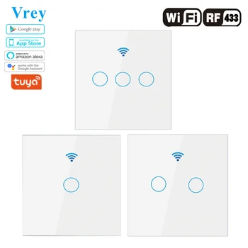 

Vrey WiFi Smart Touch Switch,100V-240v Wall Light Touch Screen Switch,Crystal Glass Switch Panel and Suppor Remote Controller,EU