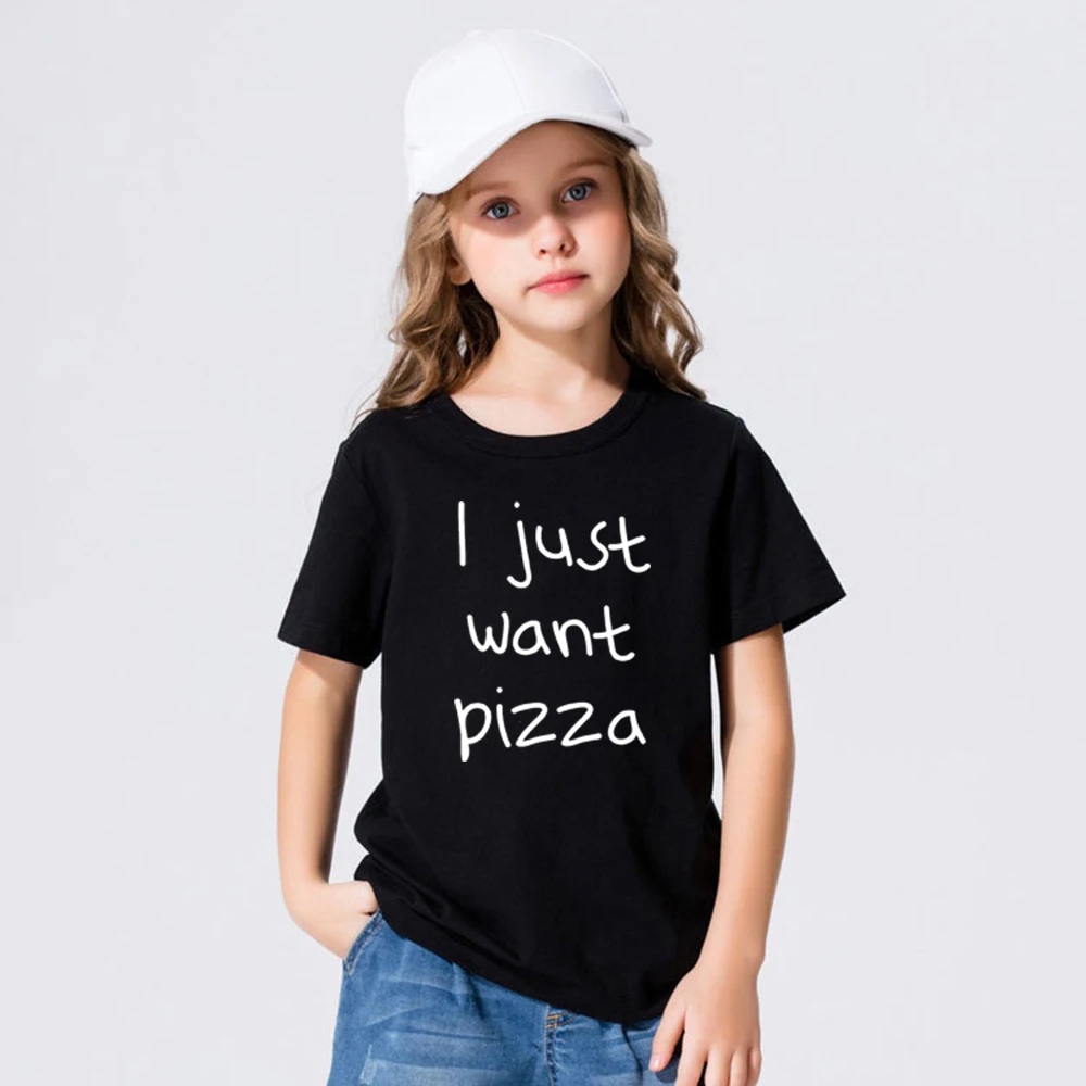 Футболка с надписью I Just Want Pizza для детей Летние футболки короткими рукавами