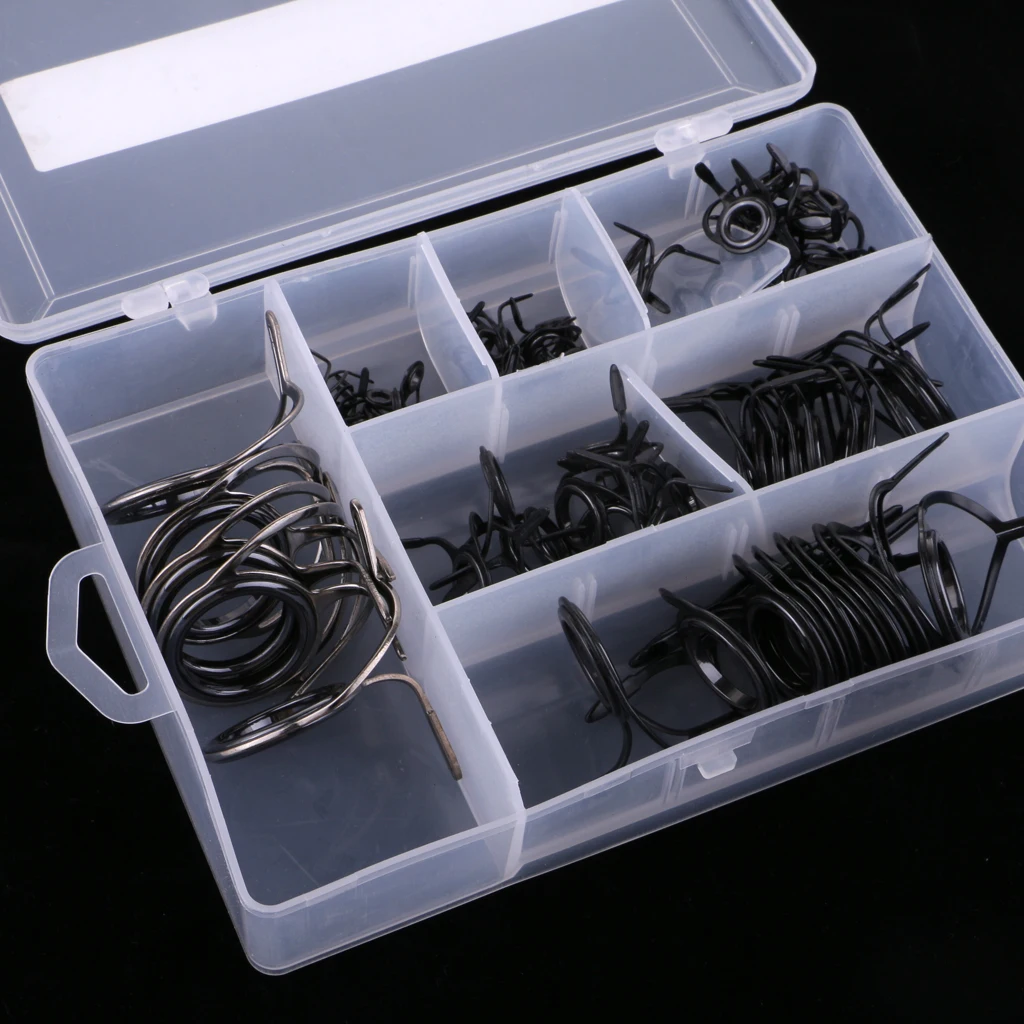 75Pcs Stainless Steel Fishing Rod Guide Top Ring Tip Repair Kit Free White/Black/Gray