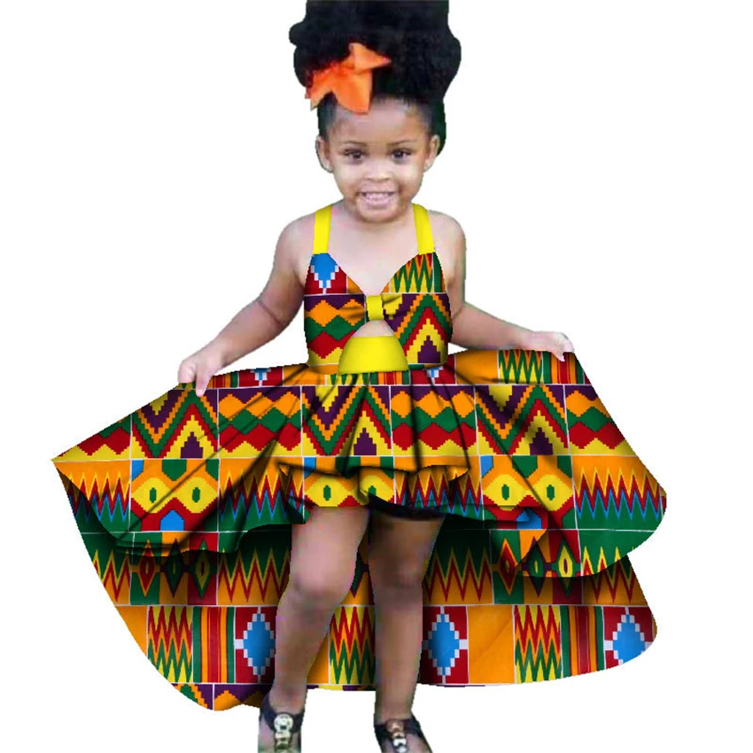 Новинка года; летнее платье с традиционным принтом Дашики в африканском стиле для девочек; Детский костюм этнические платья с бантом в африканском стиле для маленьких девочек