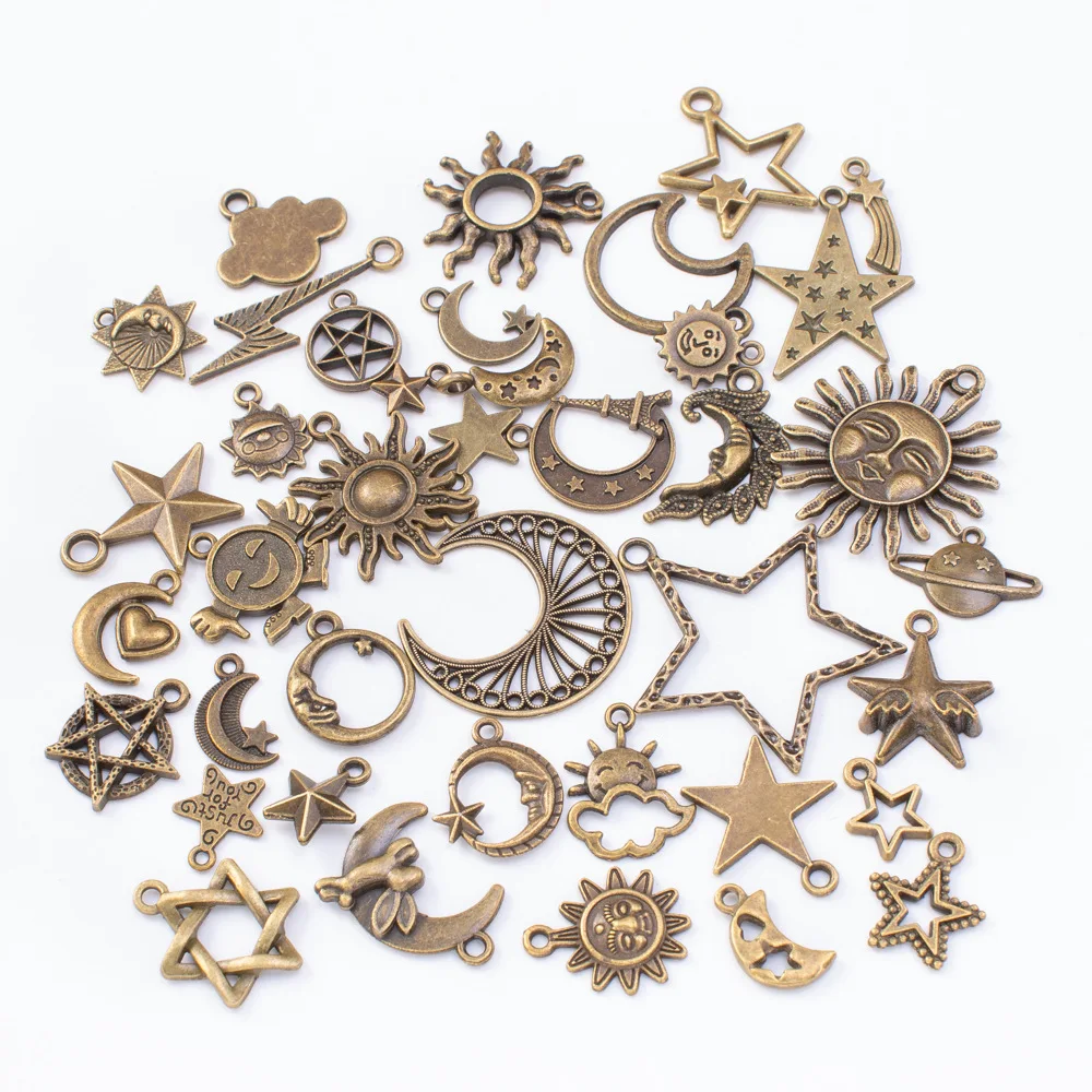 

40pcs Vintage Charms Mixed Charms Pendants Steampunk Metal Zinc Alloy Stars Sun Moon Charms for DIY Jewelry Making Bracelets