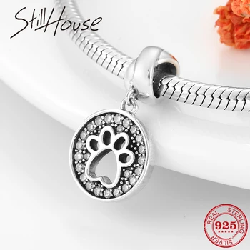

925 Sterling Silver Cat claw Openwork Animal Pet sparkling CZ Beads fit fine silver 925 original Bracelet Jewelry making