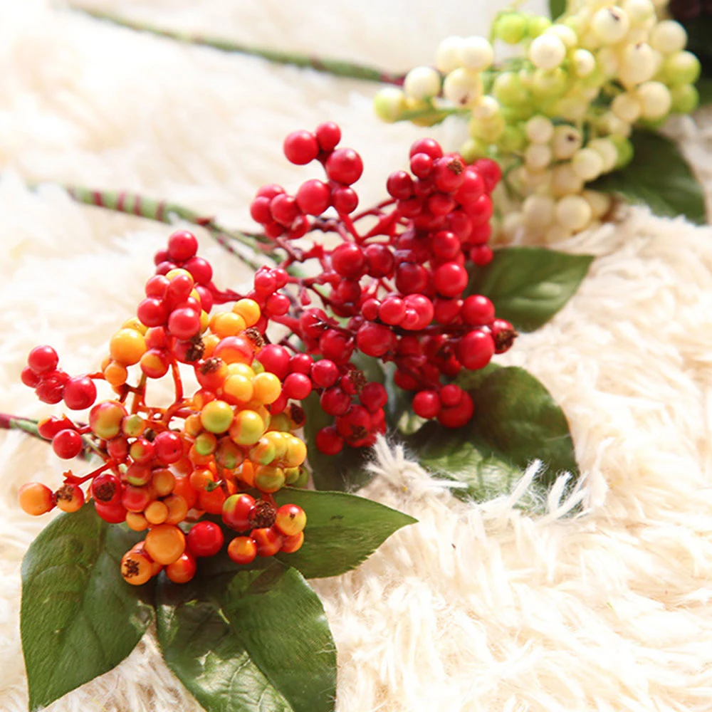 

Artificial Creative Non-toxic Colorful Quality Latex Cloth Christmas Berry bean Branch Simulation Flower Beans Decor Plant
