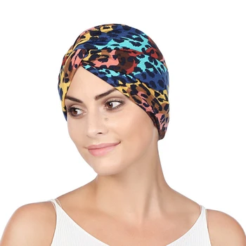 

1Pcs Leopard Print Turban Cap Women Sexy Indian Hat Fashion Casual Head Wrap Cotton Blend Chemo Cap Soft Elastic Caps Headwear