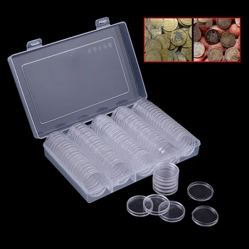 

100 Luxury 30mm Clear Round Plastic Coin Capsule Box Holder Storage wish Box