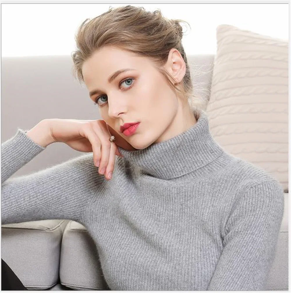 

Womens Turtleneck Solid Color Slim Knitted Tops Korean Style Pullover Woolen Sweater Inside Female Clothes