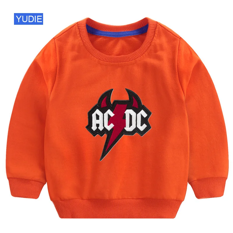 Детский свитер; ACDC свитер для мальчиков; коллекция года; хлопковый пуловер; Новинка; пуловер с принтом; Осенняя футболка; топы для детей; футболка с длинными рукавами