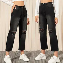 Штаны-шаровары, винтажные джинсы-бойфренды с высокой талией, женские джинсы, джинсы для мам длиной до щиколотки, ковбойские джинсовые штаны с дырками