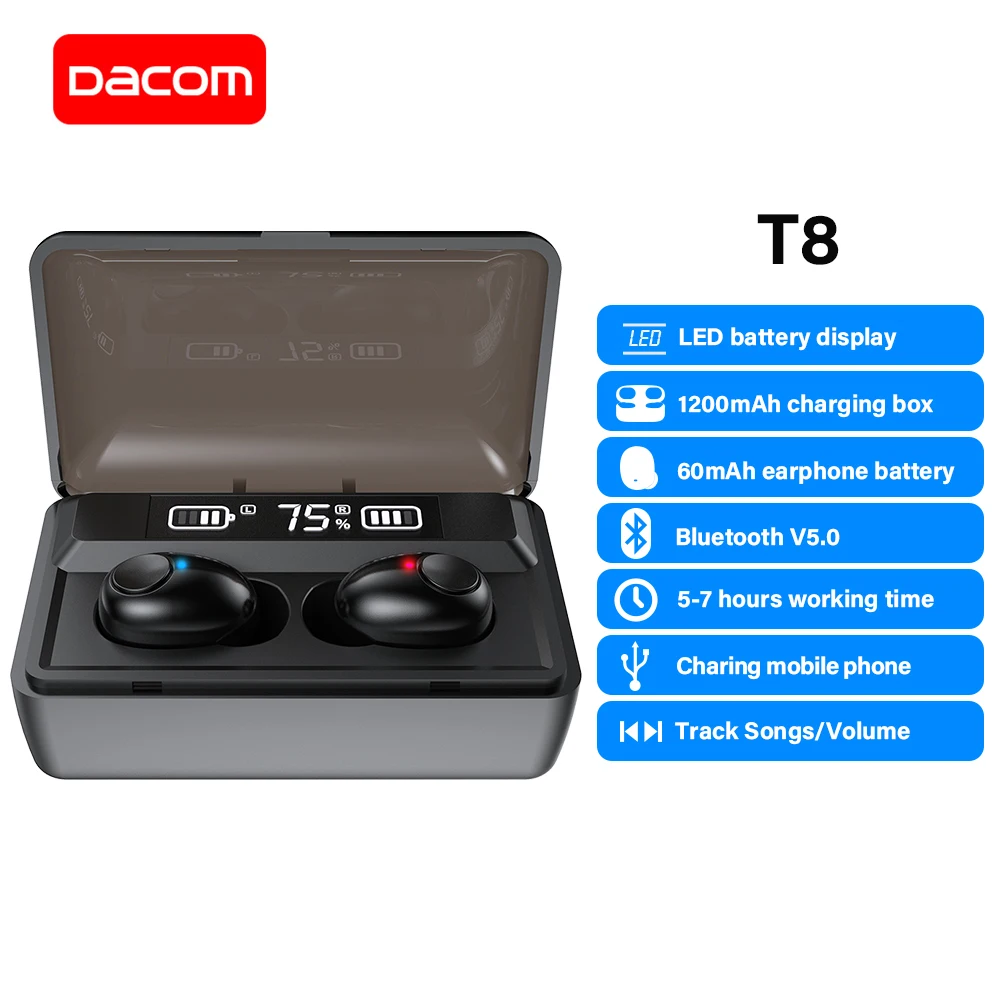 DACOM T8 наушники-вкладыши TWS Bluetooth наушники беспроводные стерео Встроенный микрофон