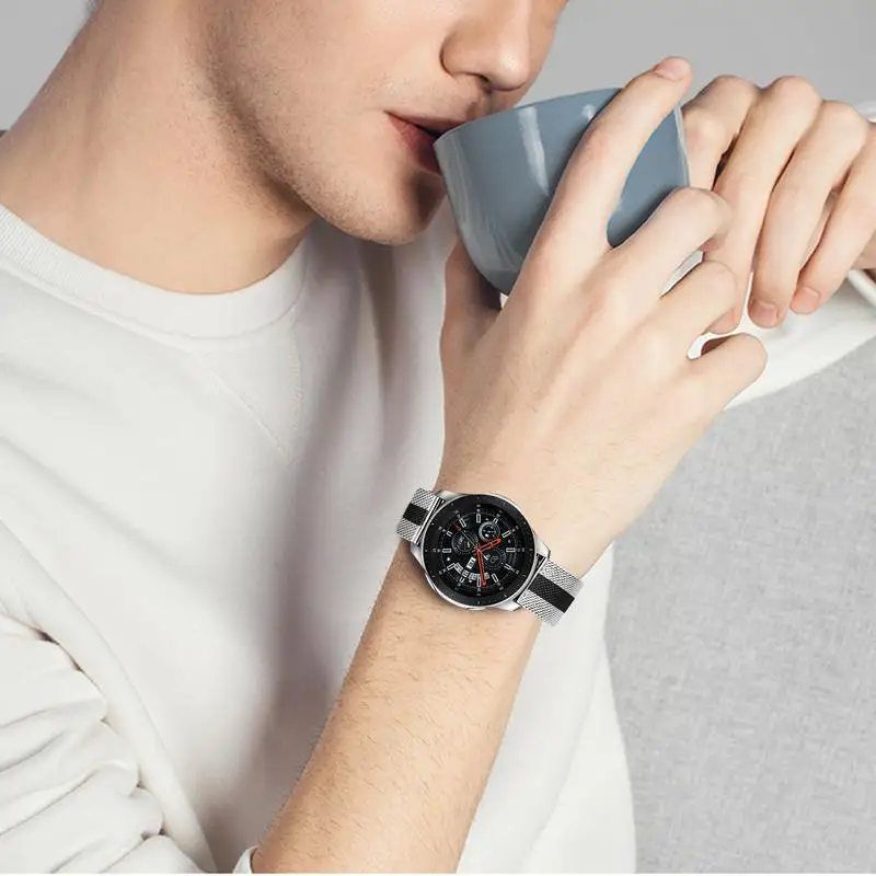 Миланская Петля из нержавеющей стали ремешок для samsung Galaxy Watch 46 мм 42 мм БЫСТРОРАЗЪЕМНАЯ плетеная сетка ремень серебристый черный