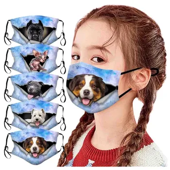 

5PCS Kids Children Cats Dogs Prints Breathable Washable Non-Disposable Masks Outdoor Breathable Protection Printing Face Mask