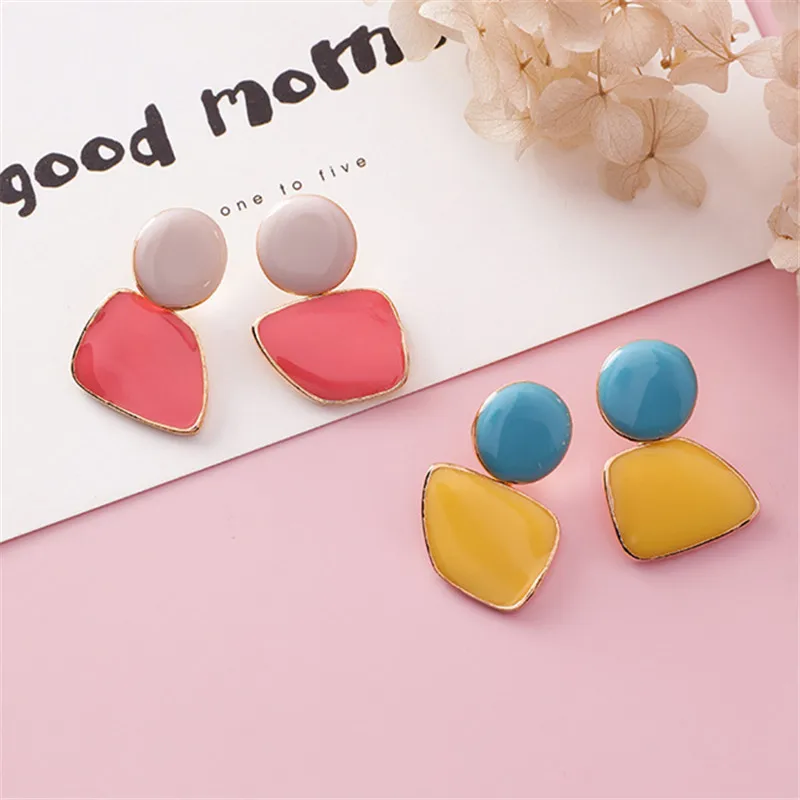 

Vintage Simple geometric color irregular stud earrings Cute Romantic earrings for women temperament color candy joker earrings