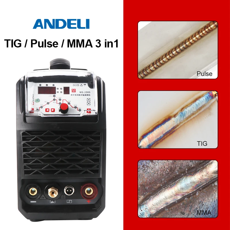 ANDELI TIG-250GP портативный однофазный инвертор постоянного тока Импульсная TIG сварка точечная Сварка Tig сварочный аппарат Интеллектуальный TIG сварочный аппарат