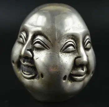 

China collection Tibet silver life 4 emotions four faces of Buddha head statue