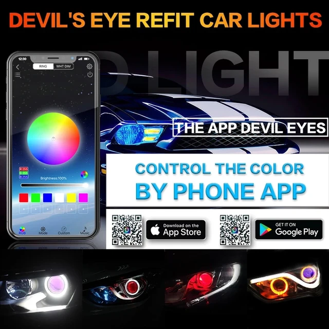 Mini projecteur Led de voiture DRL, œil du diable, yeux du mal, compatible avec Bluetooth APP RGB 2.5, phares, accessoires de voiture -2