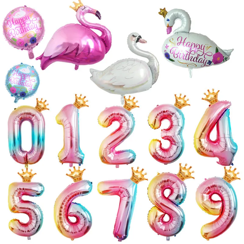 Большие белые лебеди алюминиевые воздушные шары из фольги в виде цифр 32 дюйма цифра 0-9 День рождения Свадебные украшения Детские воздушные шары Игрушка для маленькой девочки