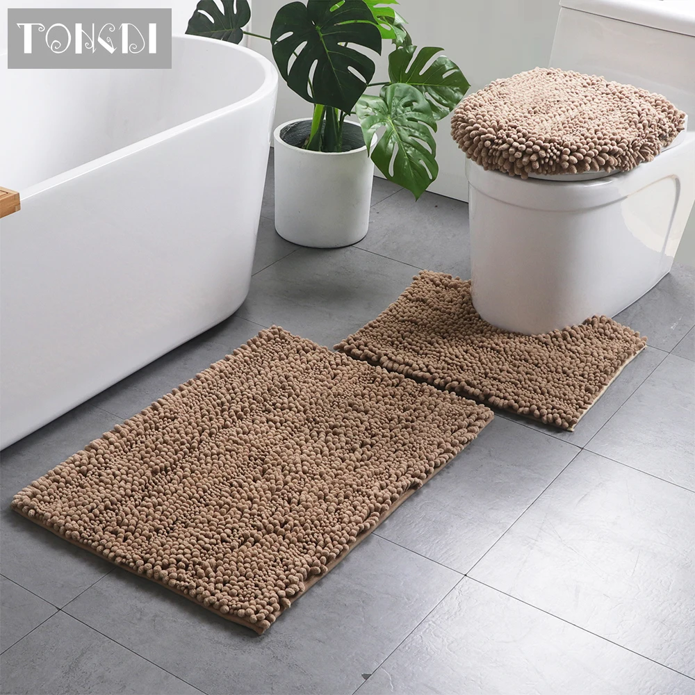 

TONGDI Bathroom Carpet Toilet Set Chenille Elegant Pattern Sop Soft Shower Elastic Microfiber Nonslip Mats Rug Decoration For