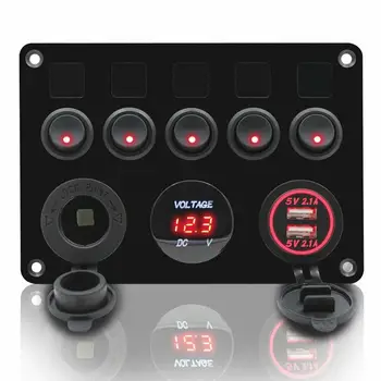 

Au Switch Panel 12V Usb On-Off Toggle 5 Gang Led Rocker For Car Boat Marine Cat Eye Switch Dual Usb Abs