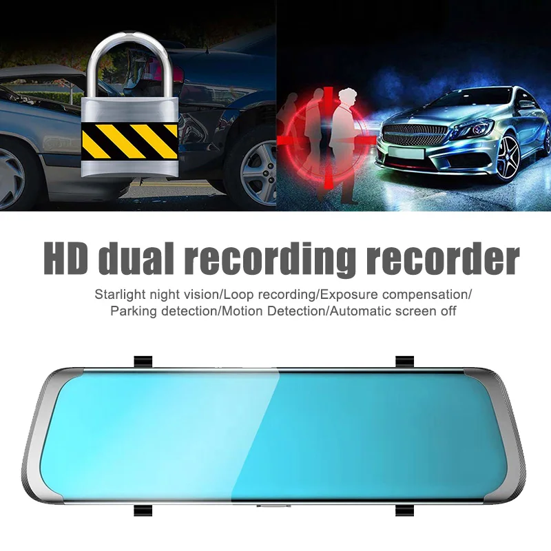 

10 Inch 1080P FHD Car Rearview Mirror DVR Camera Driving Recorder Support TF Card OUJ99