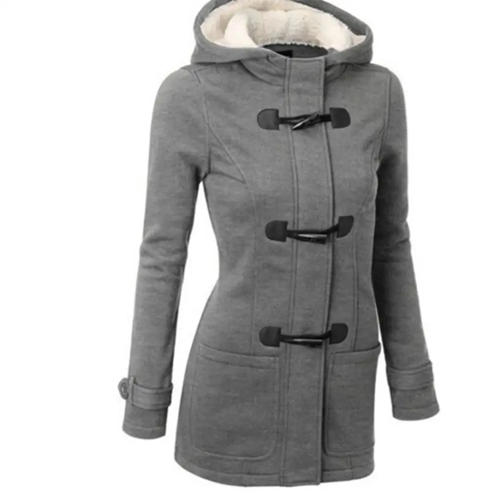 Особенно длинное пальто для женщин, весеннее осеннее пальто, женское длинное пальто с капюшоном и роговыми пуговицами, верхняя одежда, плащ - Цвет: Серый