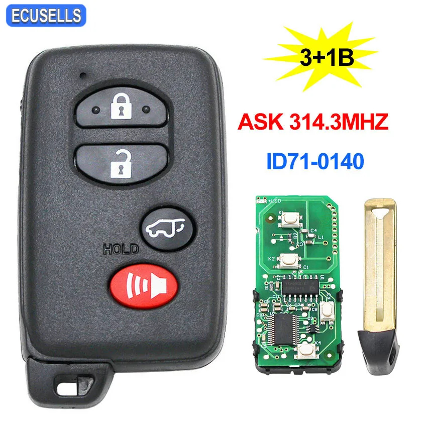 Смарт-карта США(3+ 1-SUV) Кнопка ASK314.3Mhz ID71-0140 использовать для Toyota Carmy eiz Pardoa Aalon 2005-2010 с аварийным ключом TOY48
