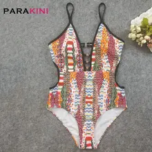 PARAKINI, весенний слитный купальник с принтом, открытая спина, глубокий v-образный вырез, купальник, летний сексуальный Монокини, женский пляжный купальник