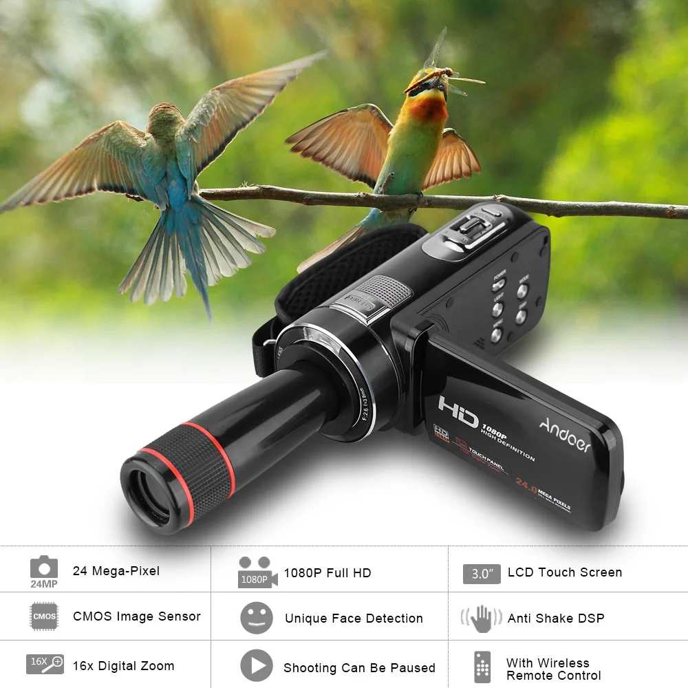 Andoer HDV-Z8 PLUS 1080P 30fps FHD 24MP Цифровая видеокамера Vlogging камера с 12X телеобъективом дистанционное управление и многое другое