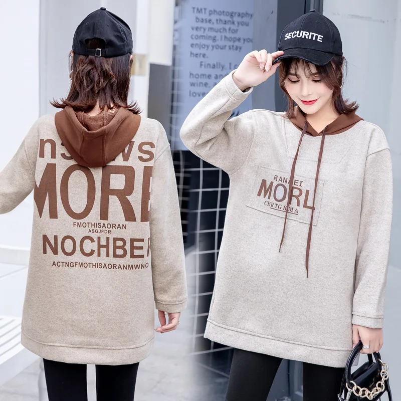 

Photo Shoot Small Video Pregnant Women Autumn And Winter New Style Thick Woolen Hooded Printed Hoodie Pregnant Women