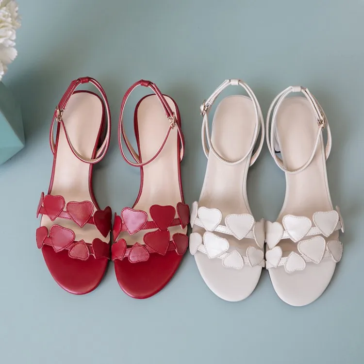 

2019 Spring And Summer Korean-style Peach Heart Buckle Peep-Toe WOMEN'S Sandals Hipster Genuine Leather A- line Ankle Ring round