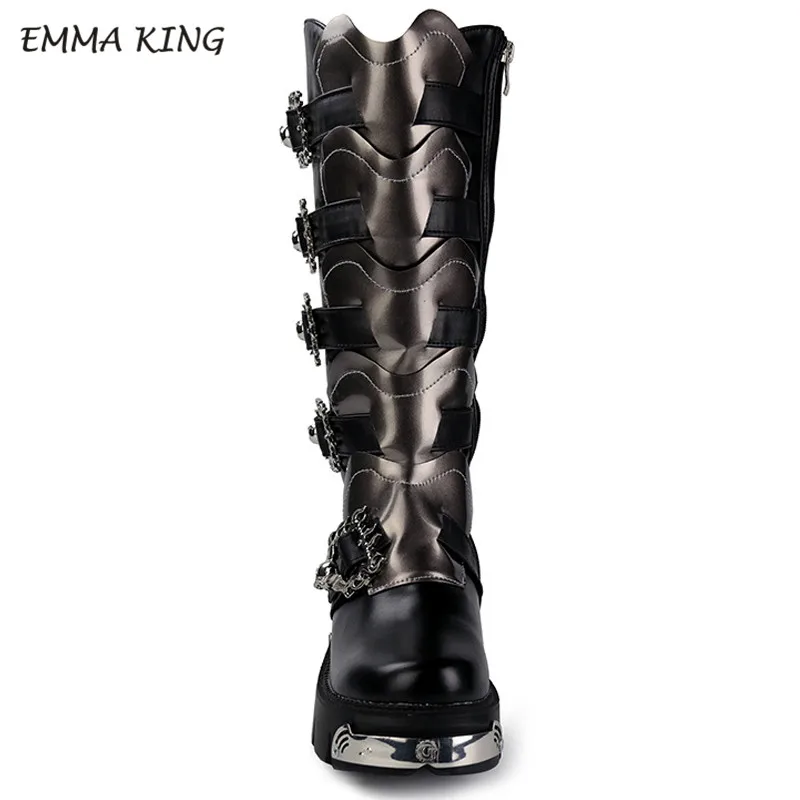 Emma king/; ботинки в стиле панк-рок с закругленным носком и тяжелым металлом; готические Ботинки Martin на толстой платформе с толстой подошвой - Цвет: Black