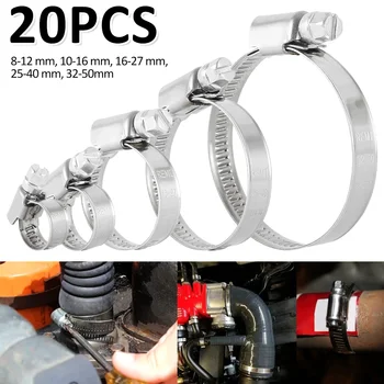 

20PCS 8mm-50mm 304 Stainless Steel Adjustable Drive Hose Clamp Fuel Line Worm Size Clip Hoop Hose Clamp Fuel Pipe Tube Clips