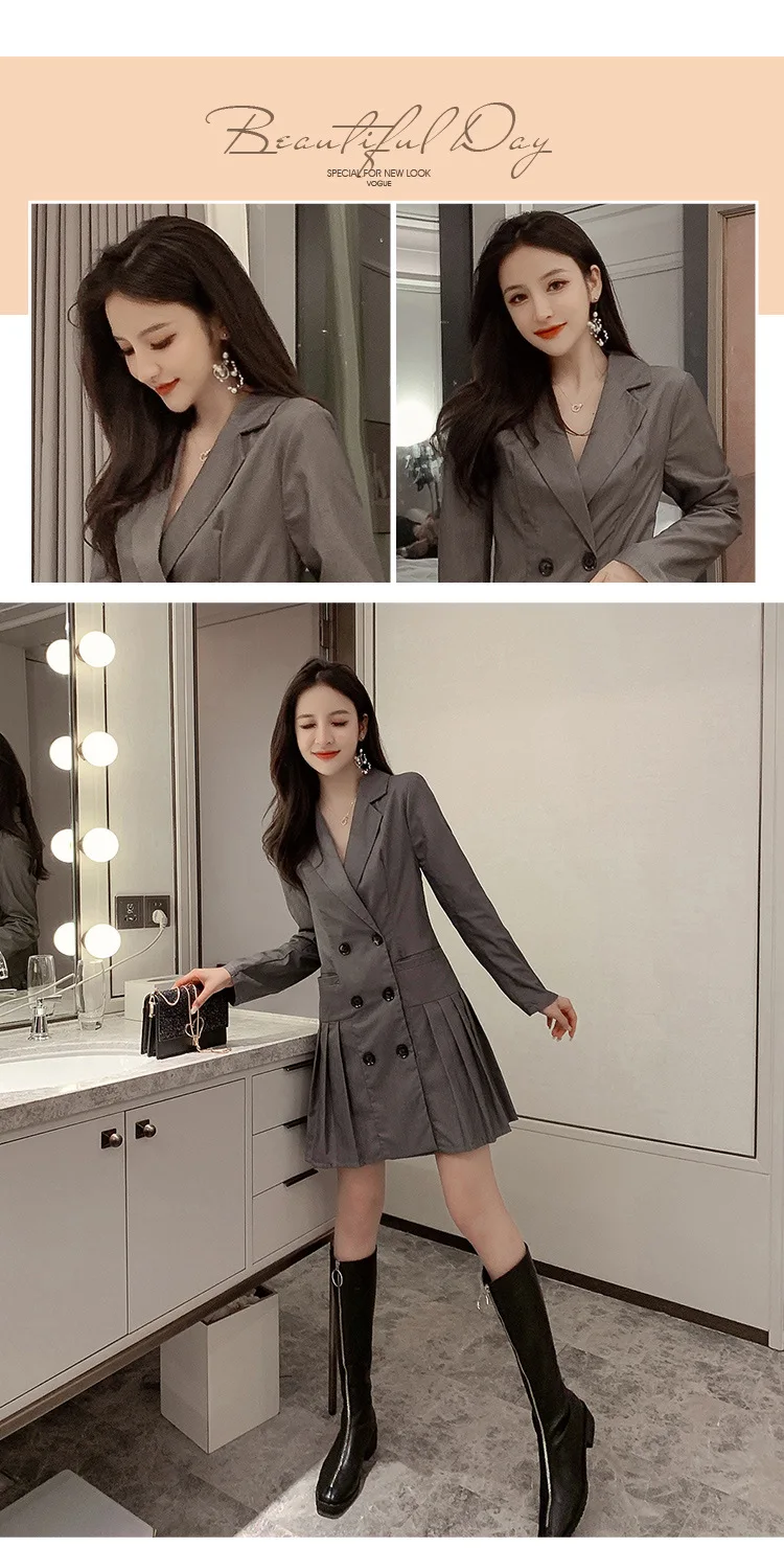 Осень и зима стиль двубортный онлайн знаменитости плиссированная Талия обнимает отложной воротник маленький костюм