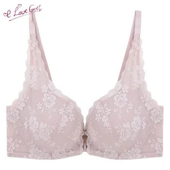 

Elovegirl Lace 5/8 Cup Without Steel Ring Thick Mold Cup Front Buckle Sexy European And American Lace Edge Beautiful Back Bra