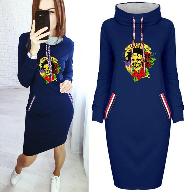 

Plus Size Robes Skull Dress Halloween Woman Fashion Autumn Midi Bodycon Dresses Long Sleeve Elegant Party Club Streetwear Tops