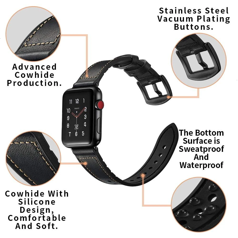 Кожаный силиконовый ремешок для apple watch 44 мм 40 мм ремешок iwatch серии 5 4 3 2 1 браслет 38 мм 42 мм аксессуары замена запястья