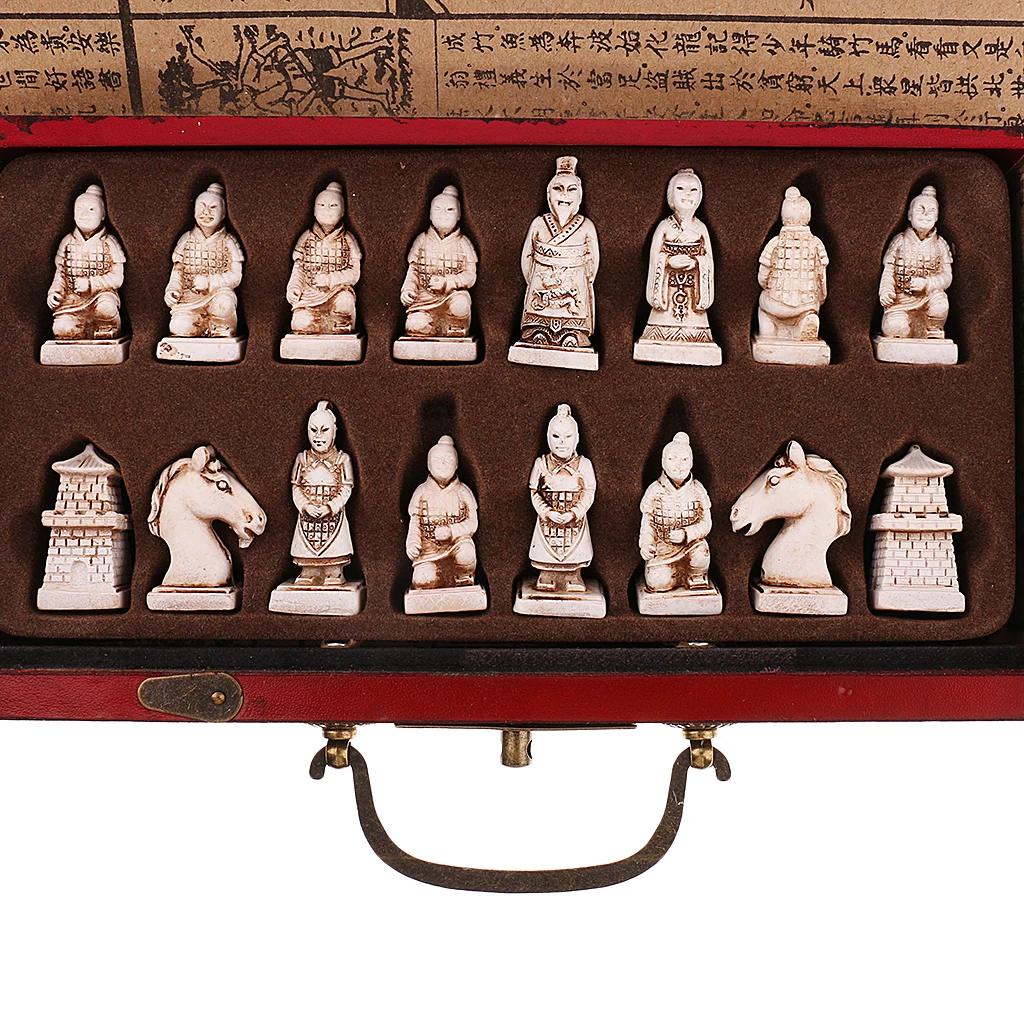 Folding Antique Chinese Chess Board International Chess Pieces Checker Set