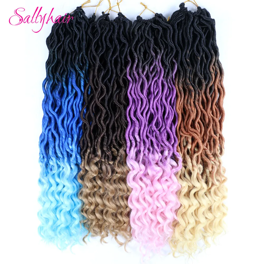 Sallyhair 24 пряди/упаковка Faux locs Curly крючком косы для наращивания волос синтетические мягкие Омбре плетение волос фиолетовый розовый свободный конец