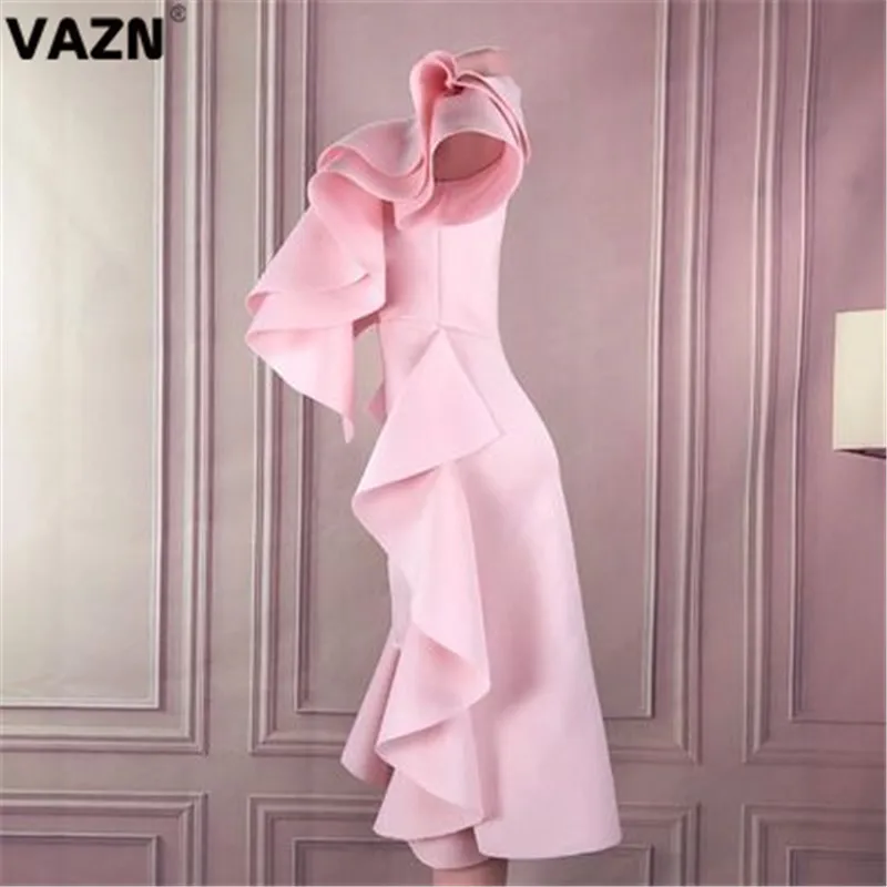 VAZN KEN81987, 2 цвета, сексуальные вечерние, юные, без пояса, высокая талия, круглый вырез, асимметричный рукав, высокая талия, женское платье миди