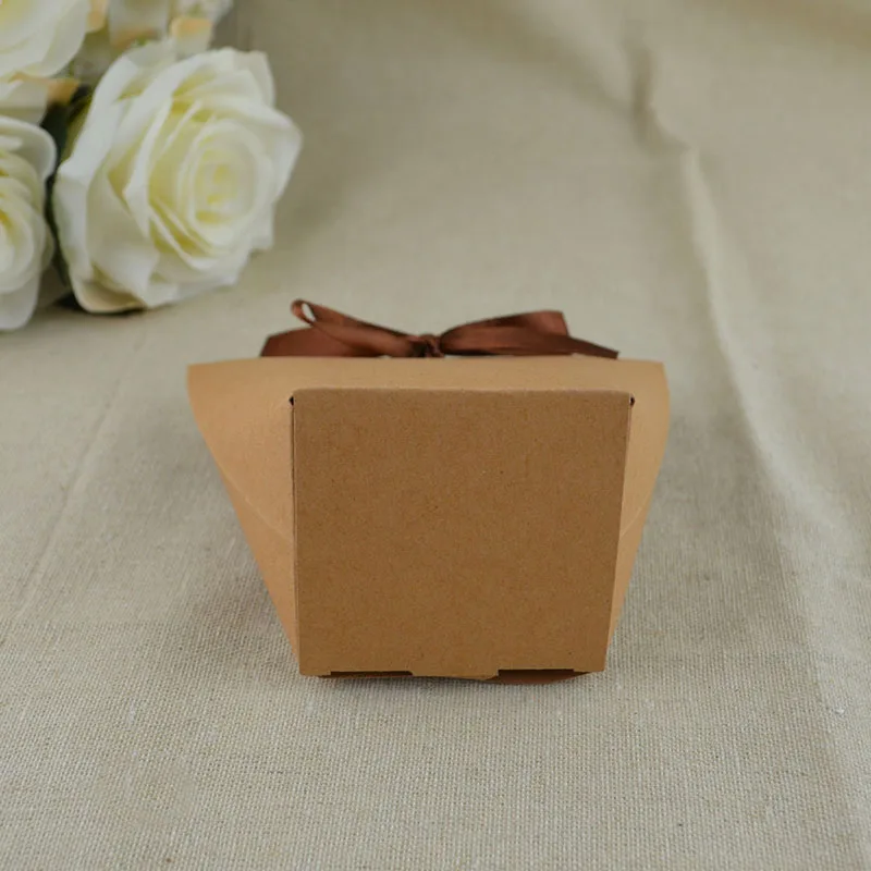 50Pcs Blank Kraft Paper Bag Candy Bag Wedding Favors Gift Box Package Birthday Party Decoration Bags with Ribbon Brown