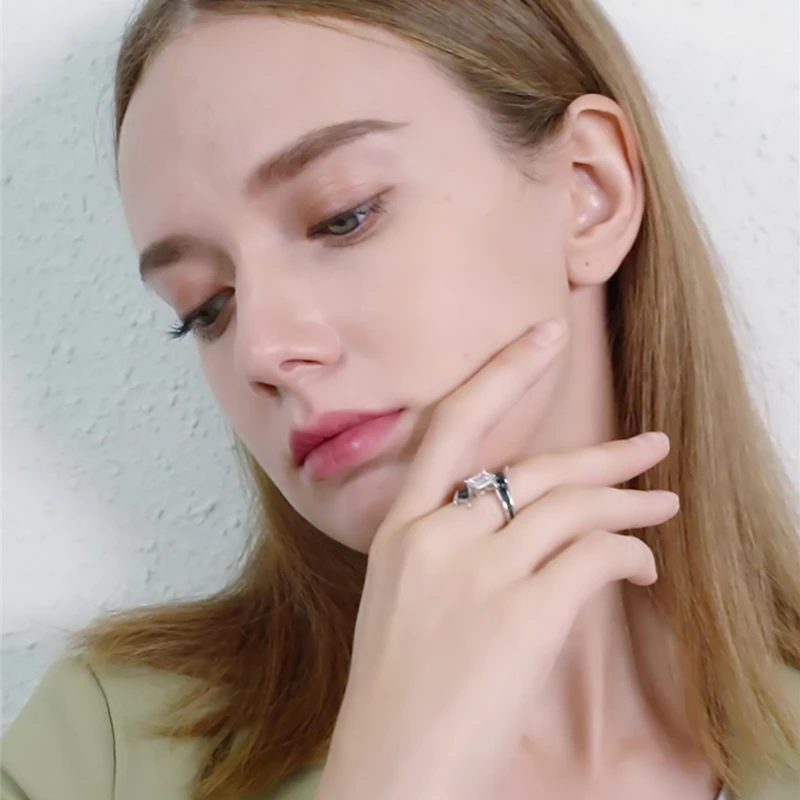 Fashion Jewelry Silver Color Row Black Stone Engagement Rings Women Bague C299 silver ring,wedding rings,silver rings