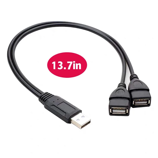 Cable Adaptador USB 3.0 Macho A Doble Hembra - Divisor Y De 30 Cm, Color Negro