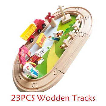 

23pcs Wooden Blocks Track Set Animal Farm Truck Accessory Children Toys Gifts
