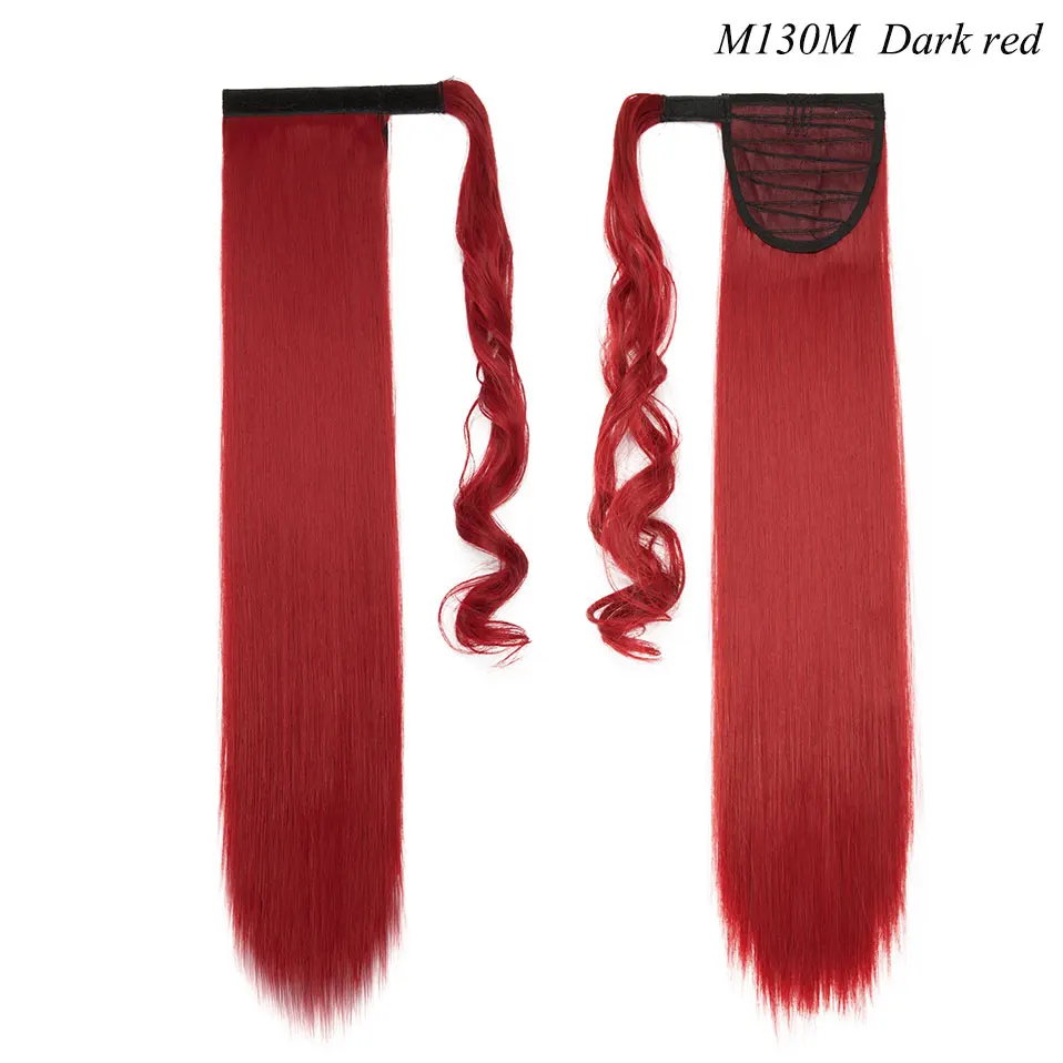 S-noilite 24 ''длинные прямые синтетические конский хвост обертывание вокруг клип в конский хвост наращивание волос термостойкие волосы хвост - Цвет: dark red