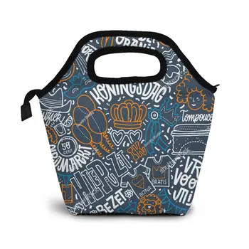 

Doodle Featuring Kings Illustration Lunch Bag Boxes Bags Portable Insulated Picnic Food Box for Women Men