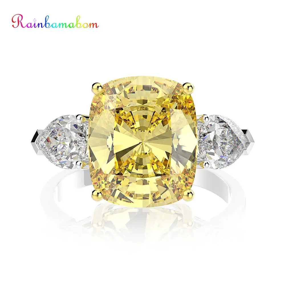 Rainbamabom 925 Твердое Настоящее серебро цитрин Moissanite Gemstone свадебное обручальное
